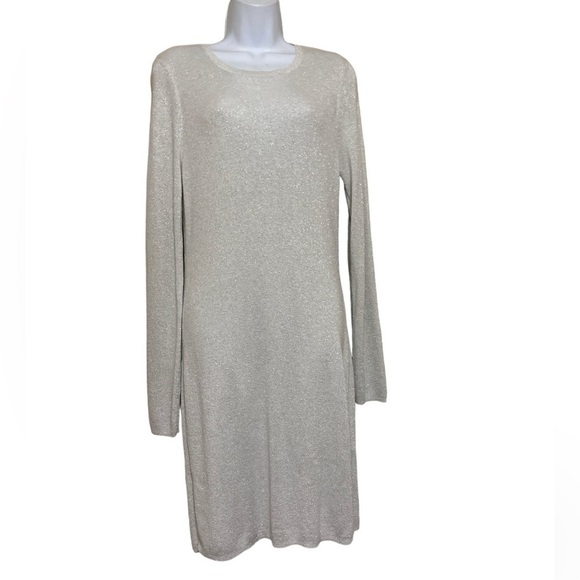 RACHEL ZOE Sweater Dress Silver Shimmer Bodycon Pull Over L event holiday soft - Picture 7 of 8
